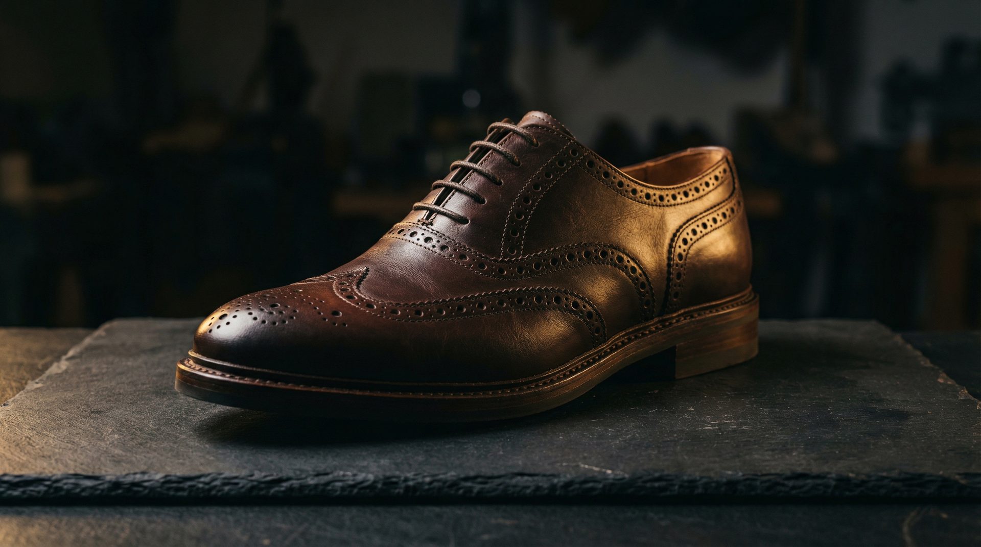 AI-generated product photography — heritage brogue shoe